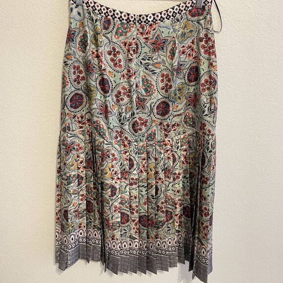 Saloni Diana Pleated Printed Satin Midi Skirt - Size UK12 US8 - Picture 3 of 3